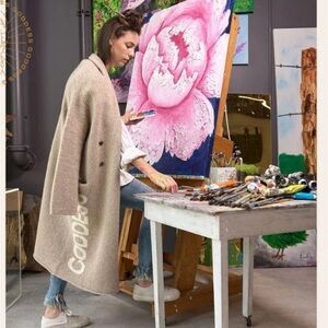 Luxury Nude Coat with Bold GODDESS Lettering